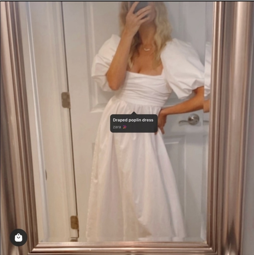 Zara White Puff-Sleeve Midi Dress - Picture 4 of 16